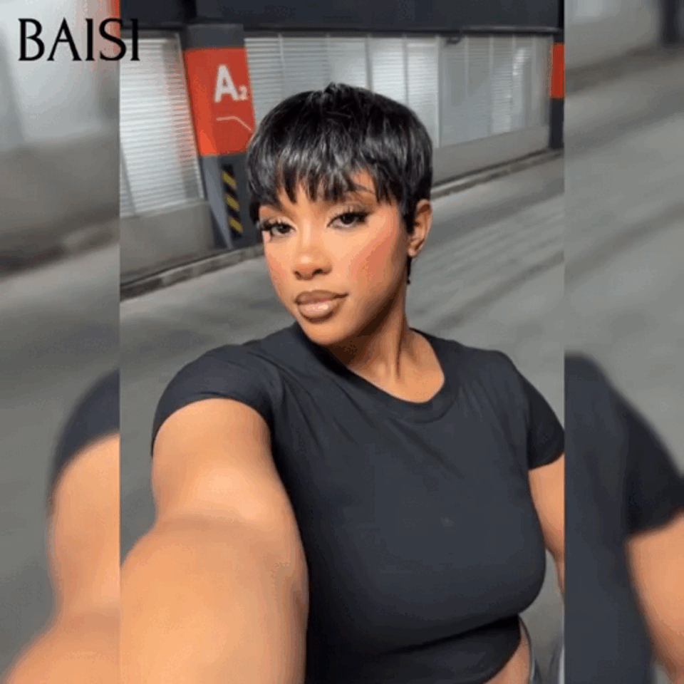 BAISI Modelo Topo Corte Curto 55€ em Preto ou Rosa, 100% Cabelo Humano, Fabricado à Máquina