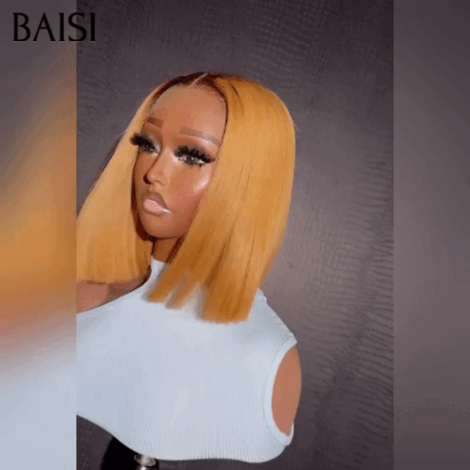 BAISI Perruques SDD BONE STRAIGHT Lisse BOB 2X6 lace de luxe en couleur miel 1BT27# en 100% vrais cheveux humains