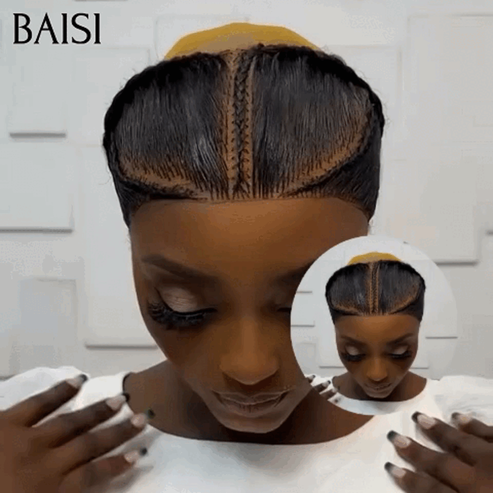 BAISI Grande lace frontale avec natte prête à porter sans colle simple et efficace résultat beau et naturel ou  perruque bouclée 85€