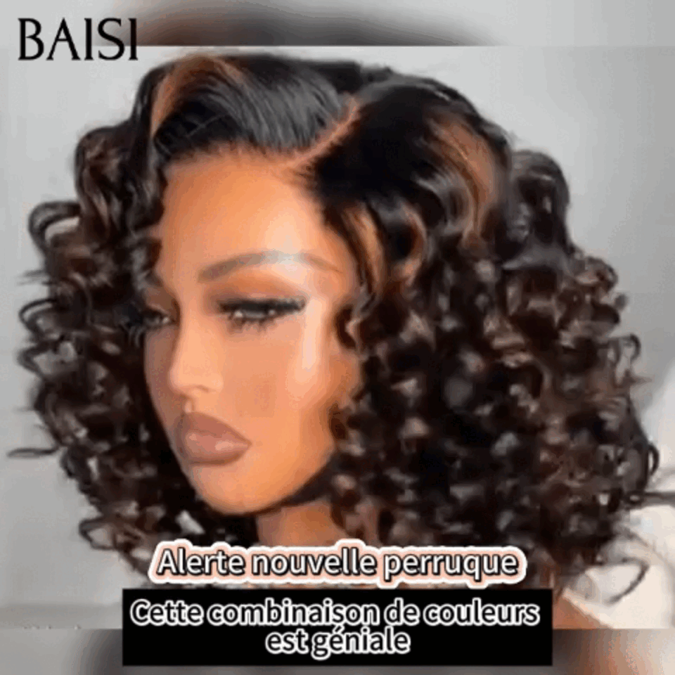 BAISI 5X5 lace Perruque Bob curly wave noir Mixte brun Pré-plucked Pas Besoin de Colle en 100% Raw Hair Lace déjà couper