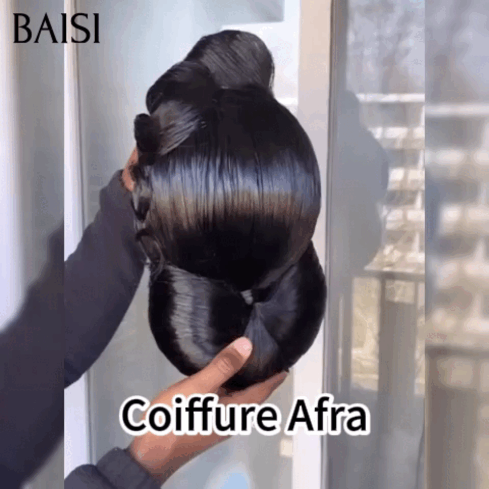 BAISI Coiffure de luxe Afra Perruques Mariage noir Prête à porter chignon et personalisation comme sur la vidéo 100% identique avec lace frontale événement spécial