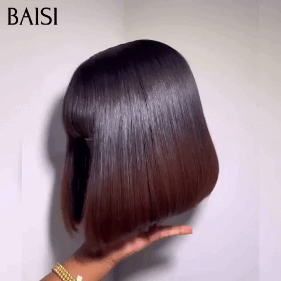 BAISI  Perruques 98€ 8 Pouces Bob lisse Avec Frange en couleur 1BT4# de Luxe 100% Vietnam Hair SDD BONE STRAIGHT 300% densité  BS65