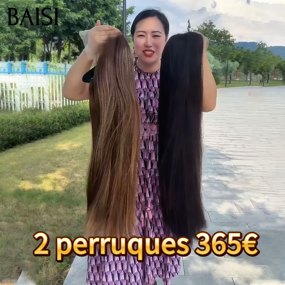 BAISI Promotion 2 perruques  LONGUES  13X4 lace frontal Lisse Marron Mixte Miel et NOIR 32 Pouces 100% vrais cheveux humains
