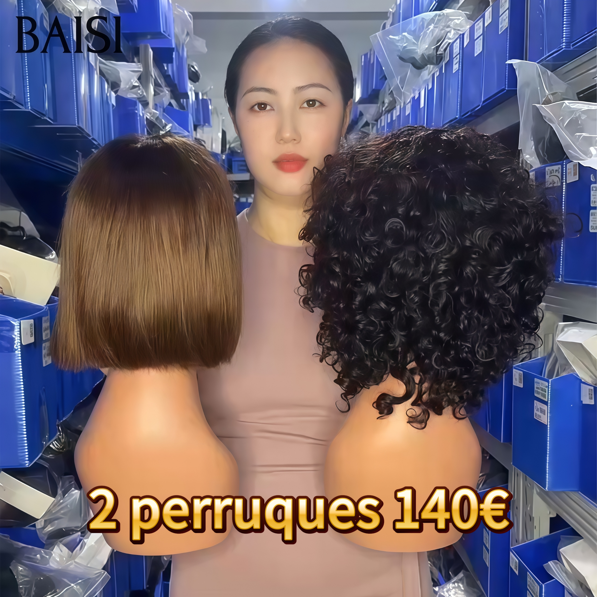 BAISI 2 perruques pixie Offre spéciale 140€ 4X4 lace closure lisse 10 pouces marron 1BT4#  et sans colle bob avec frange water wave en 100% vrais cheveux humains