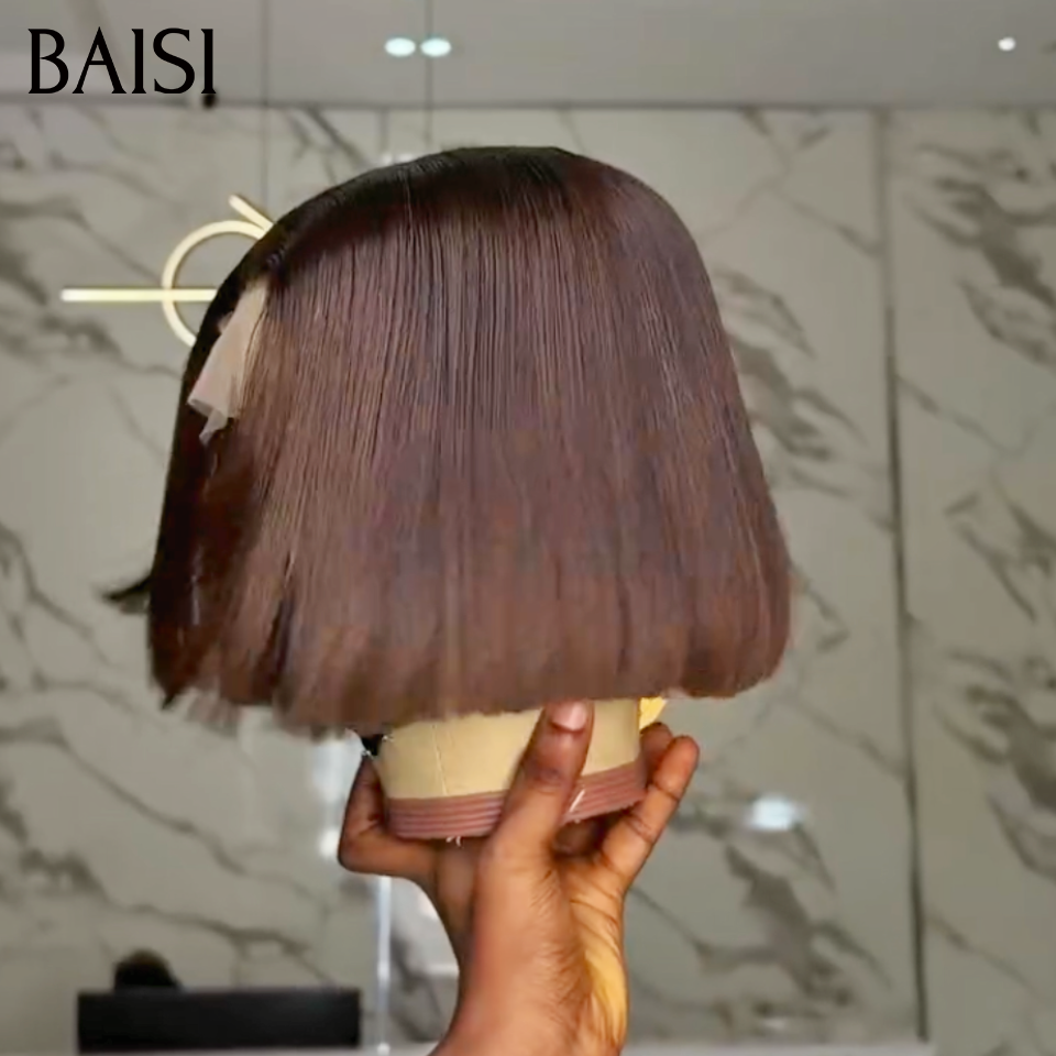 BAISI 2X6 lace Lot 4 Perruques BOB  100% Vietnam Hair 8 Pouces 299€ Ou Perruque Bob Lisse Couleur Noir et Marron 1B/4# Très Bonne Qualité