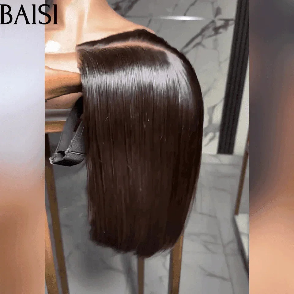 Peruca lisa BAISI 15A SDD BONE STRAIGHT 300% densidade, Lace Closure 2x6, 8 polegadas, em 100% cabelo humano, 100% cabelo vietnamita, pré-desbastada