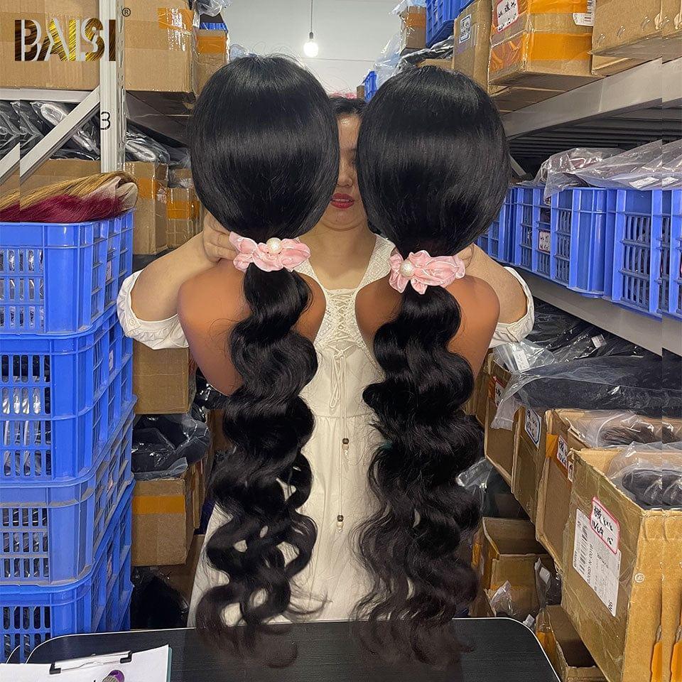 BAISI 360 Lace Perruque Body Wave en Vrais Cheveux Humains Coiffure Chignion