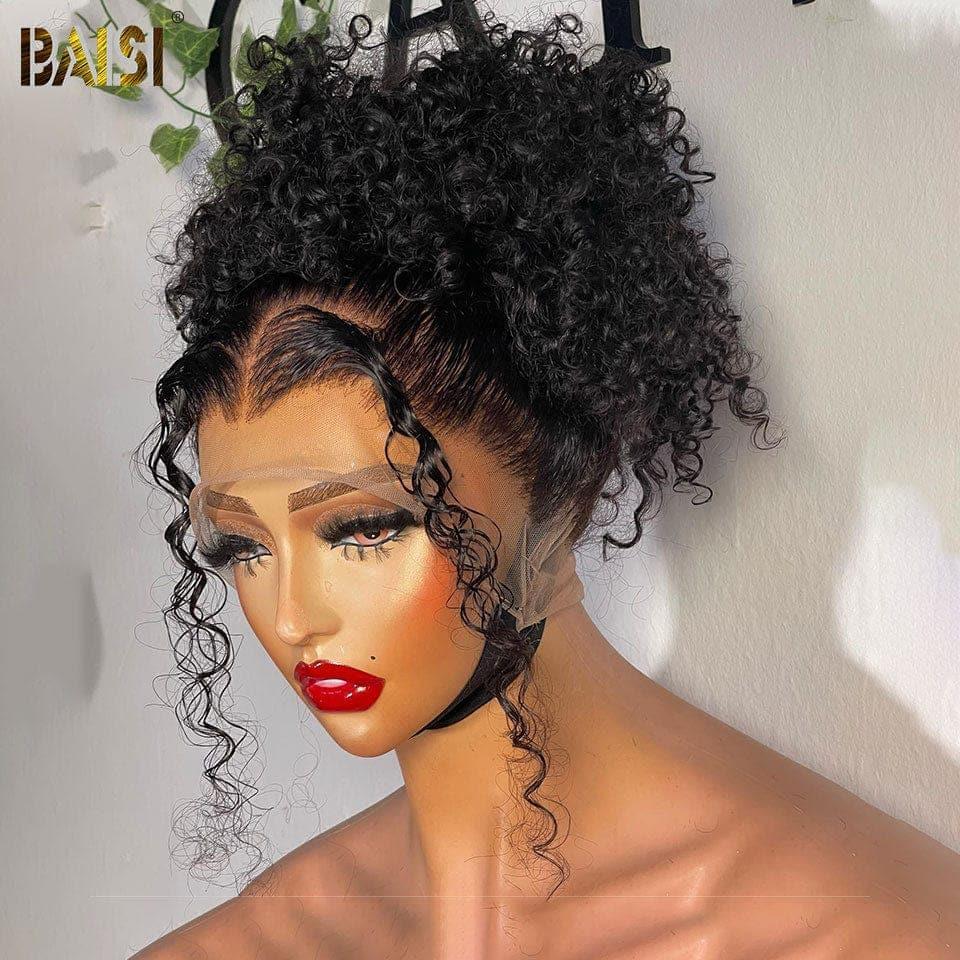 BAISI Peruca Upgrade com Banda Invisível 360 Frontal, Deep Wave Encaracolada, Cordões Invisíveis e Ajustáveis, Pré-desfiada, Sem Cola Necessária, 250% Densidade, 100% Raw Hair, Lace Já Cortada