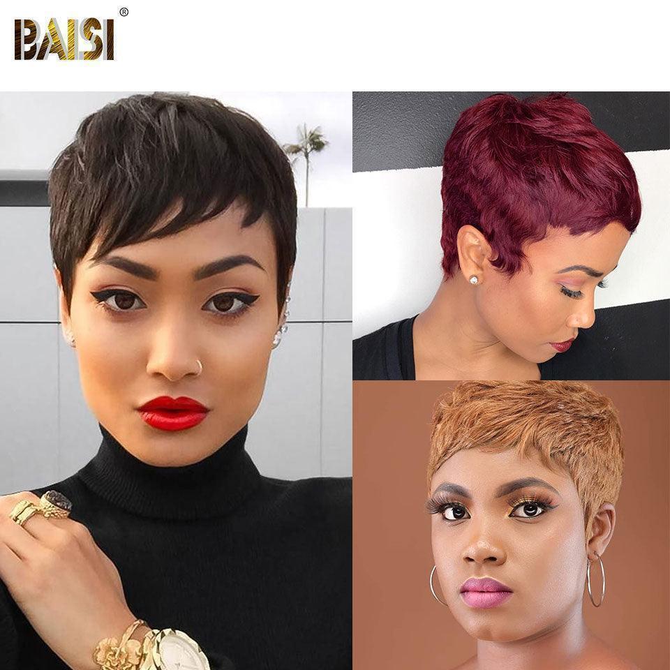 BAISI 2 Courte 76€ pixie ou  Pour 3 Perruques Vente Combinée 79€ 100% Cheveux Humains Fabriqué à la Machine