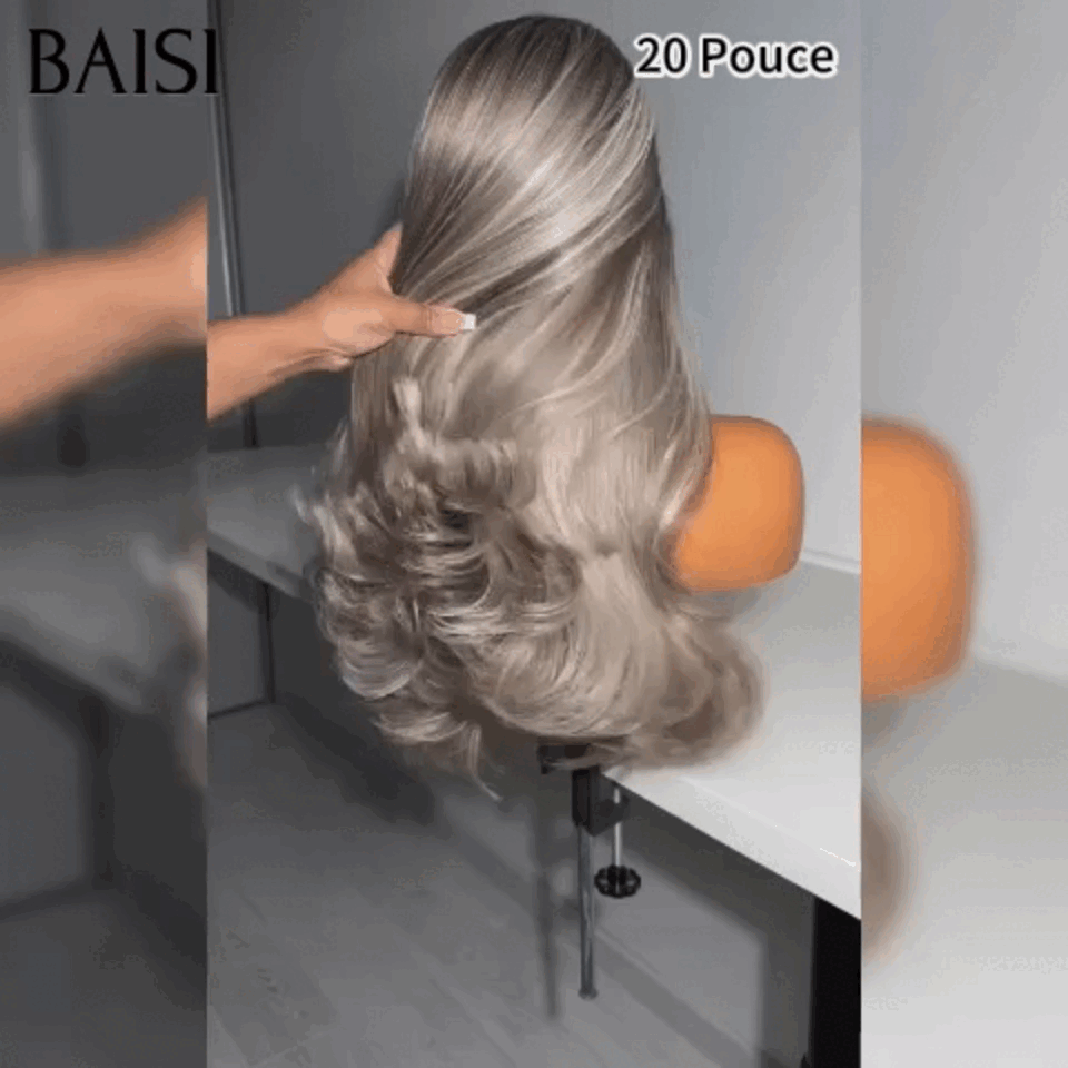 BAISI Collection Poivre et Sel 13X4 lace Perruque Body wave En Couleur personnalisées Gris Mixte 100% CHEVEUX HUMAINS