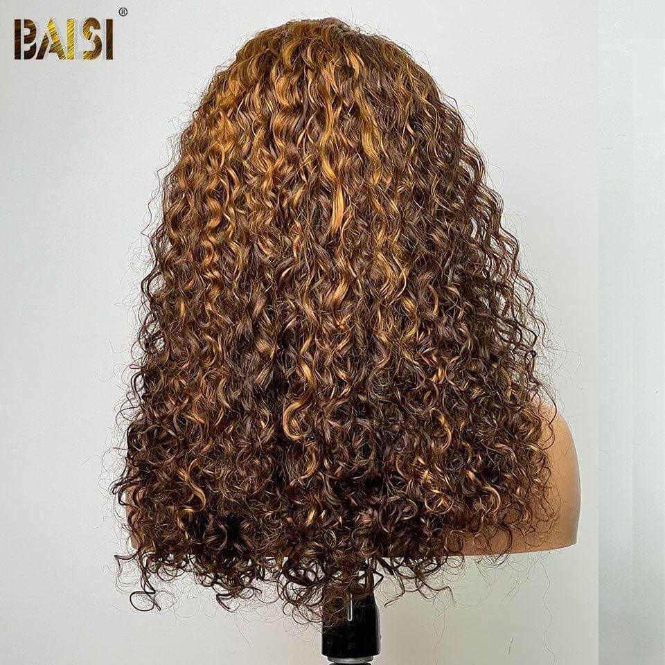 BAISI 13x4 Lace Frontal Curly Wig in color P4/#30 in 100% Human Hair volume 250% density XY-22071