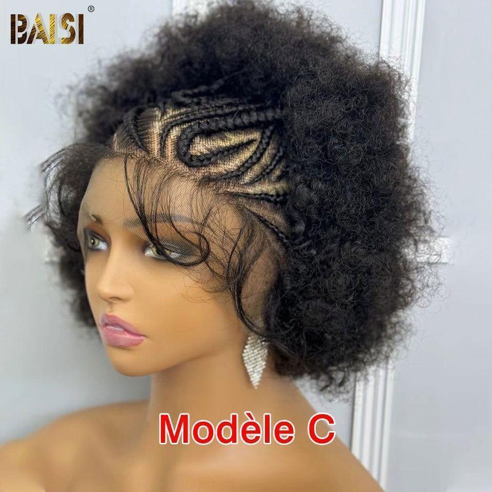 BAISI perruque Bob Afro curly Petite natte frisé full lace avec baby hair synthétic hair FR38