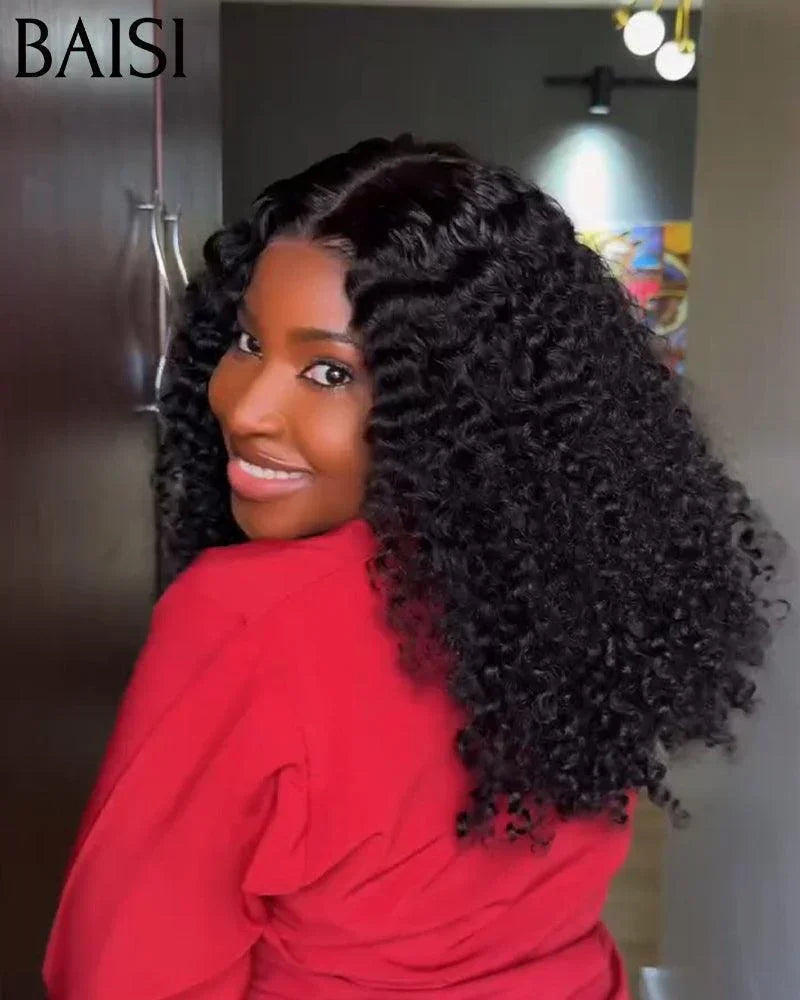 BAISI Natale PROMO 109€ Metà Prezzo 300% Densità T PART PARRUCCA RICCIOLUTA CURLY IN 100% CAPELLI UMANI COLORE NERO
