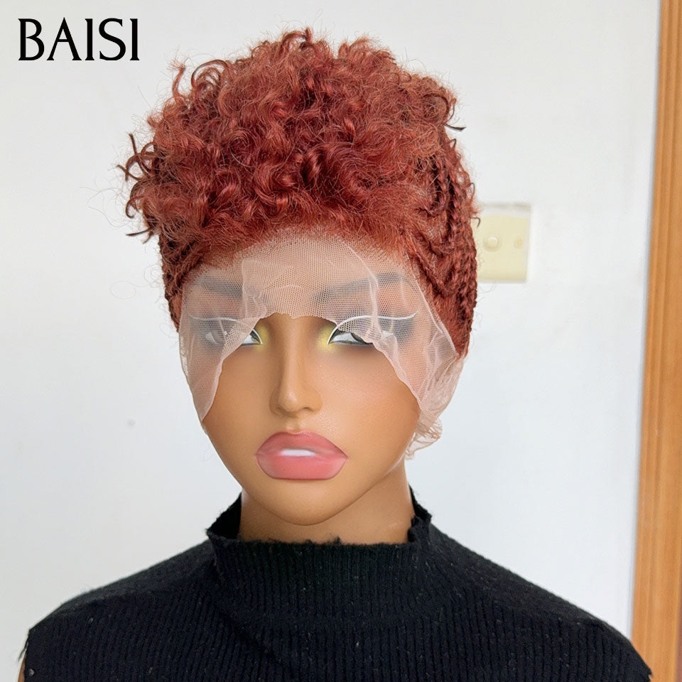 BAISI Full Lace Perruque Afro Curly Déja Coiffée Couleur Orange Dentelle Pleine 178€ Natter Look Authentique en 100% Cheveux humains