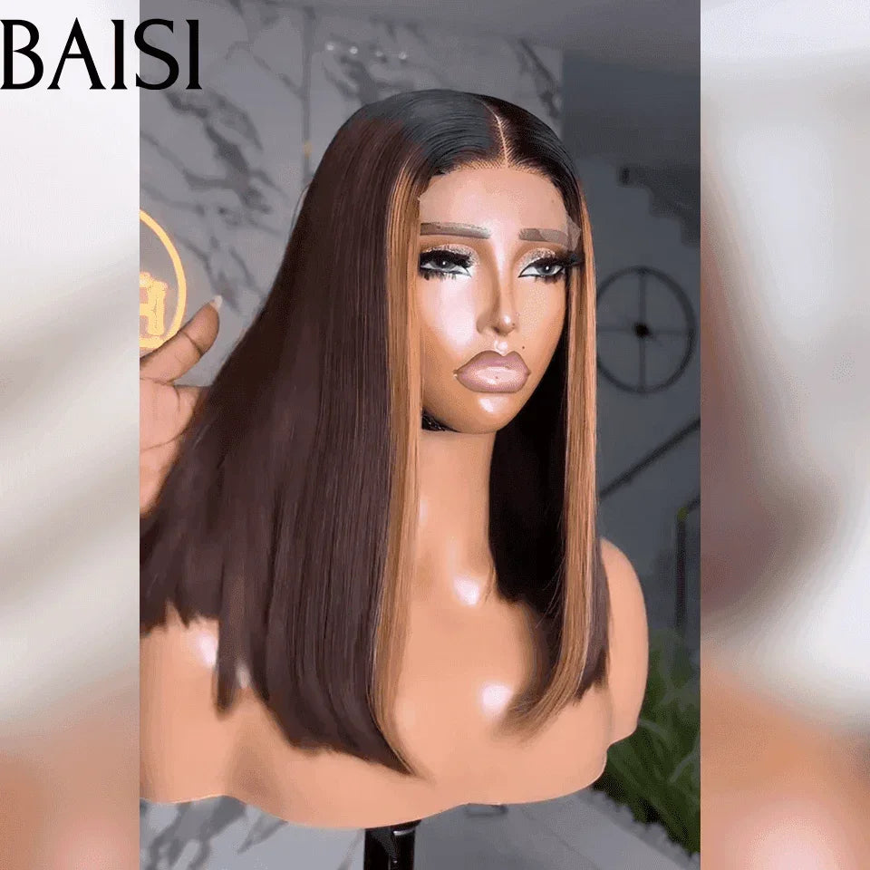 BAISI 2X6 Lace Perruque Carrée  Marron #4MIX#27 300% Densité en 100% Cheveux Humains