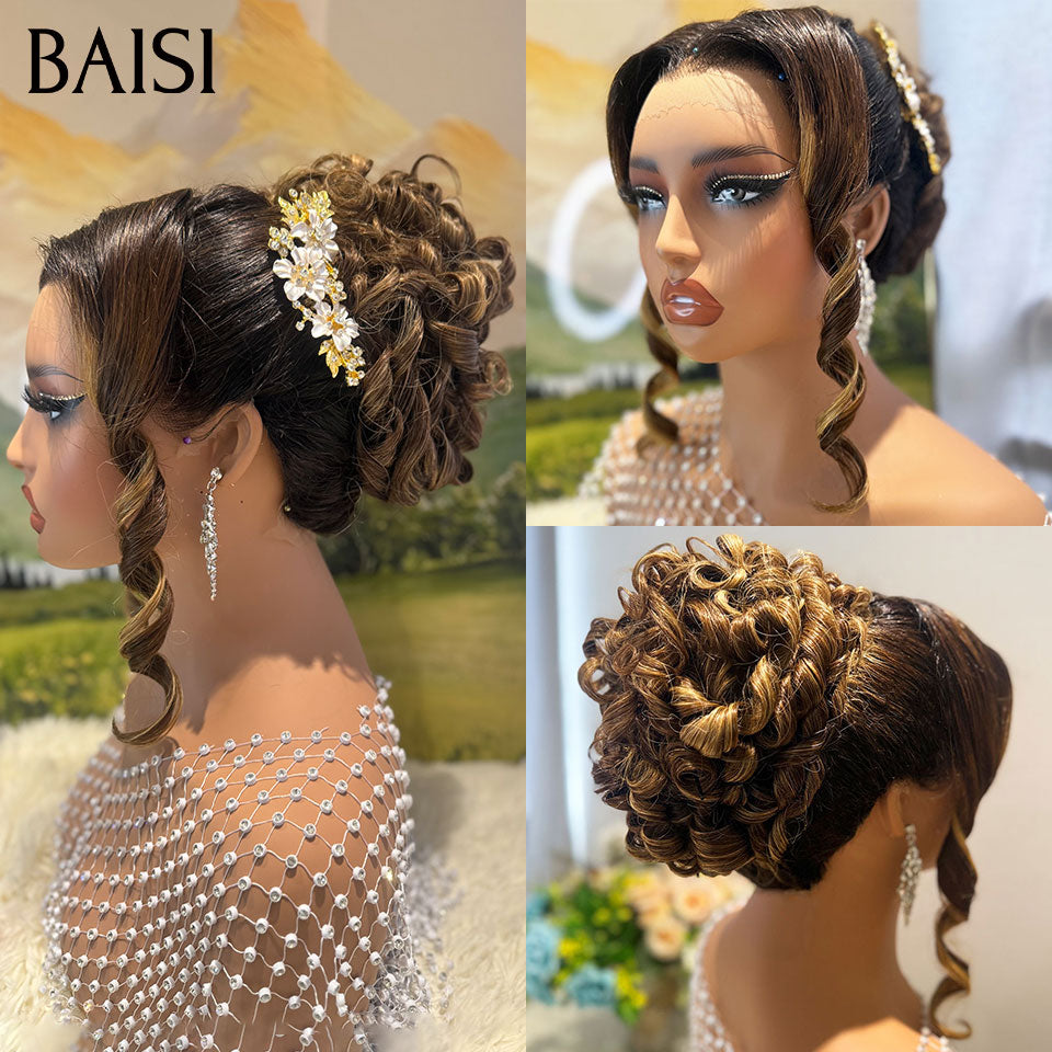 BAISI Coiffure de luxe Josephine Perruques Mariage Prête à porter chignon et personalisation comme sur la vidéo 100% identique avec lace frontale pour mariage ou événement spécial en couleur 1BT27#