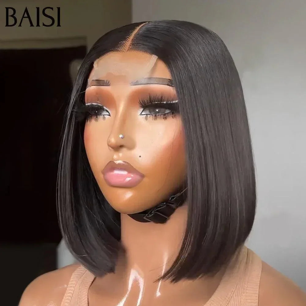BAISI Parrucche di lusso Vietnam Hair 2X6 Lace Straight Black BOB Parrucca in capelli umani al 100% Vietnam Hair Densità del 300% oltre 20 anni di utilizzo