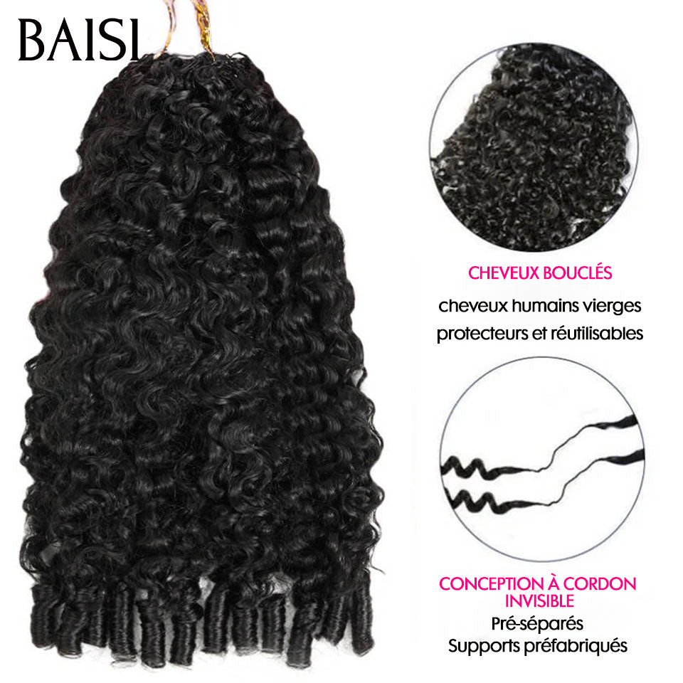 BAISI Extensions Plumes Cheveux Humains Noir en Crochet Texture Curly  Burmese Installation Etape par Etape Facile et Simple Longue Tenue en 100% Cheveux Humains