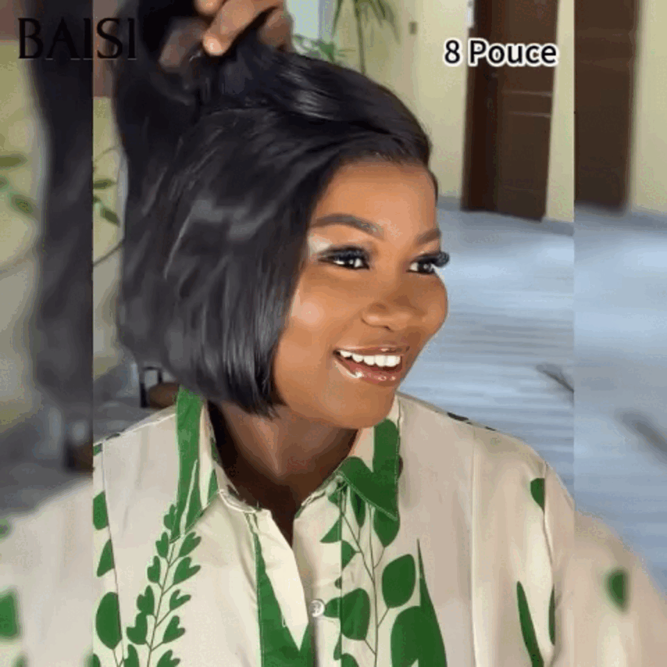 BAISI Perruque 13x4 lace frontal Lisse 10 Pouces ou 4X4 lace Raie sur le côté en couleur NOIR Lisse 8 Pouces 66€ en 100% Cheveux Humains