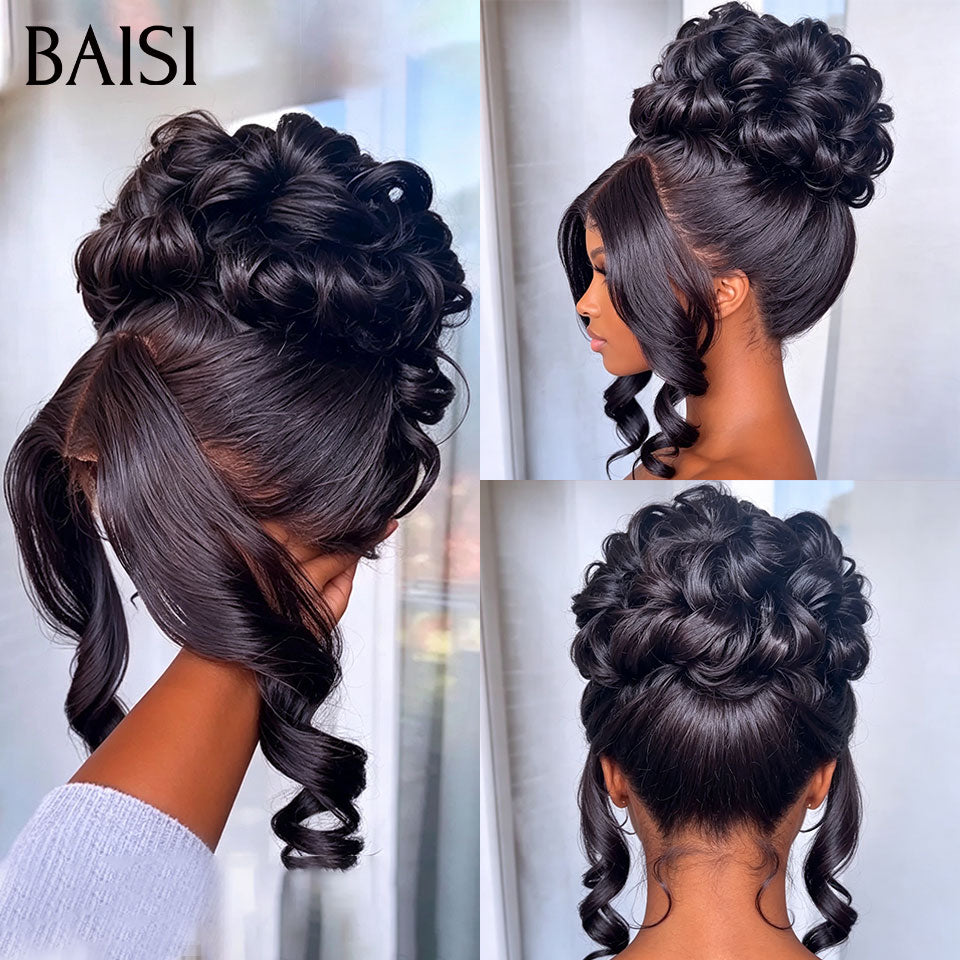 BAISI Coiffure de luxe Ida Perruques Mariage noir Prête à porter chignon et personalisation comme sur la vidéo 100% identique avec lace frontale événement spécial VIP100