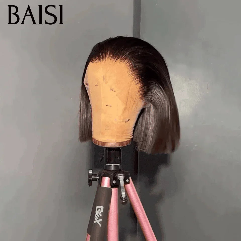 BAISI Grande Promo 13x4 Frontale Lace Perruque BOB Noir Lisse 8- 14 Pouces  En 100% Cheveux Humains D