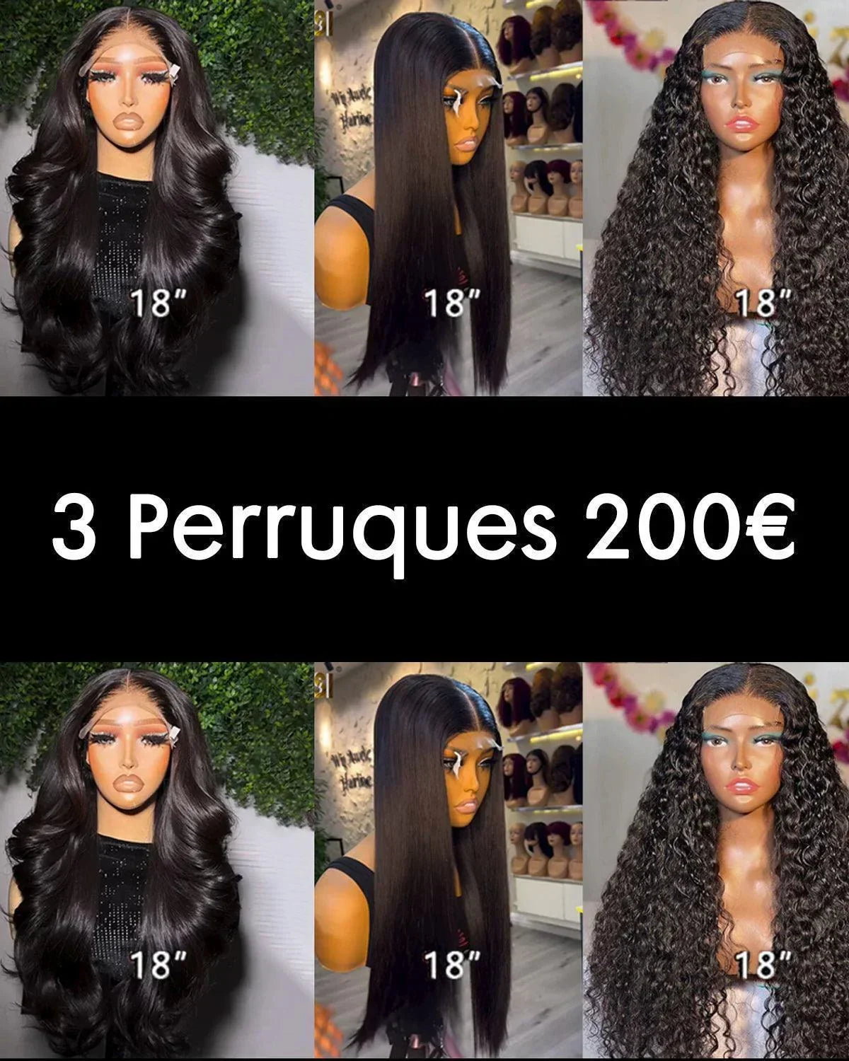 BAISI 100% Le Même vente flash 3 Perruques en 100% vrais cheveux humains