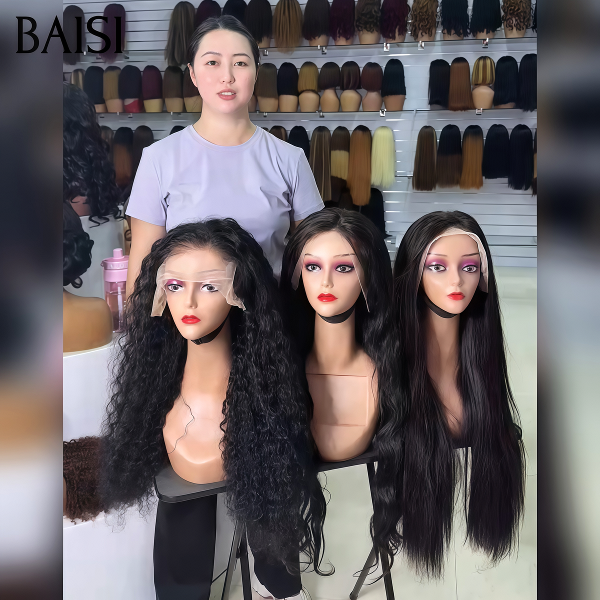 BAISI 13x4 Lace Lot 3 Perruques 300€ Noir 18Pouces Lisse+Curly+Body Wave Ou Lot de 3 Perruques 360€  Bob 10Pouces + Bodywave 16pouces + Lisse Miel 20Pouces en 100% Cheveux Humains