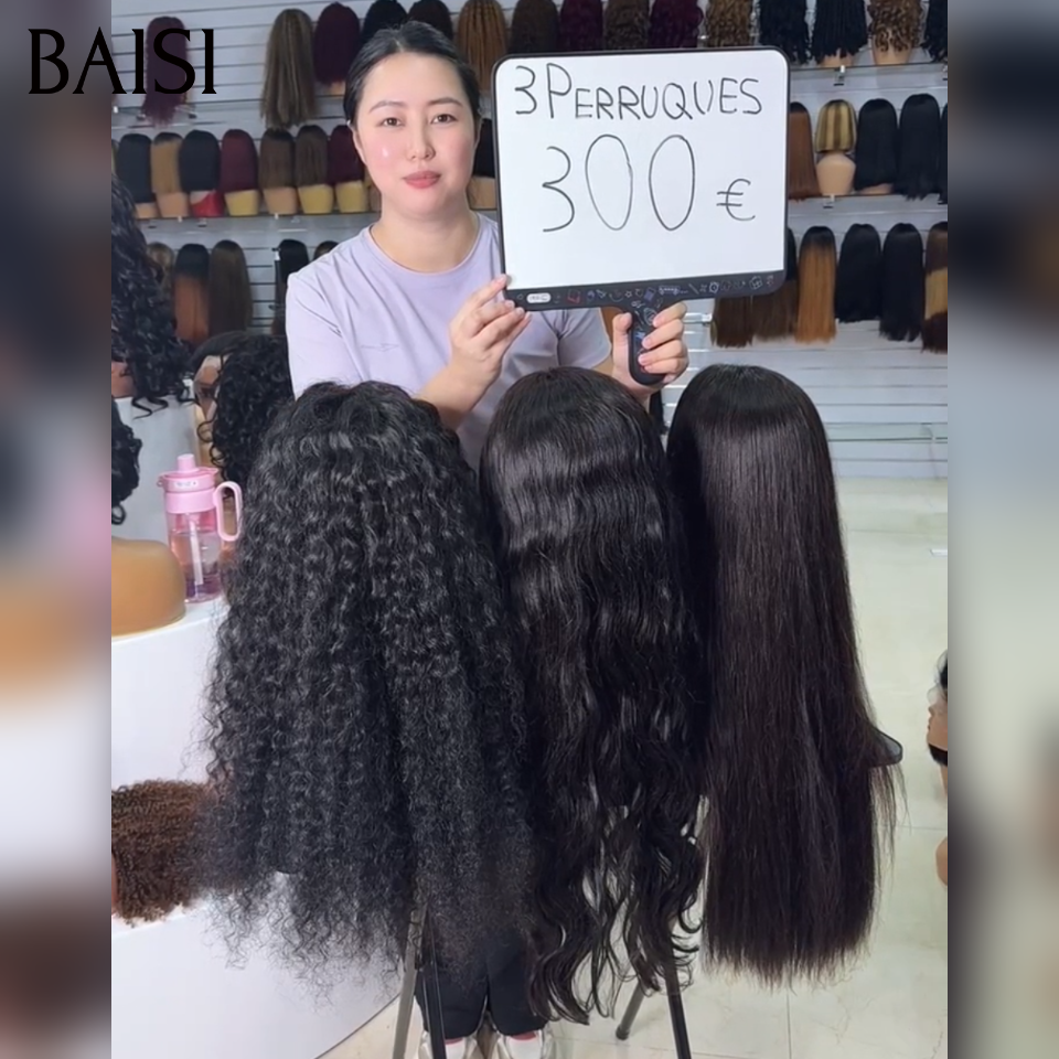 BAISI 13x4 Lace Lot 3 Perruques 300€ Noir 18Pouces Lisse+Curly+Body Wave Ou Lot de 3 Perruques 360€  Bob 10Pouces + Bodywave 16pouces + Lisse Miel 20Pouces en 100% Cheveux Humains