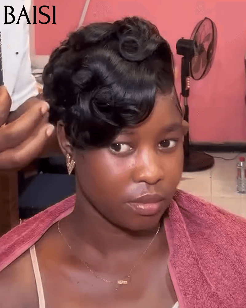 BAISI sans Colle perruque chioma en France ou 13x4 Lace Frontale Perruque Pixie finger wave  89€ En 100% Cheveux Humains FR38