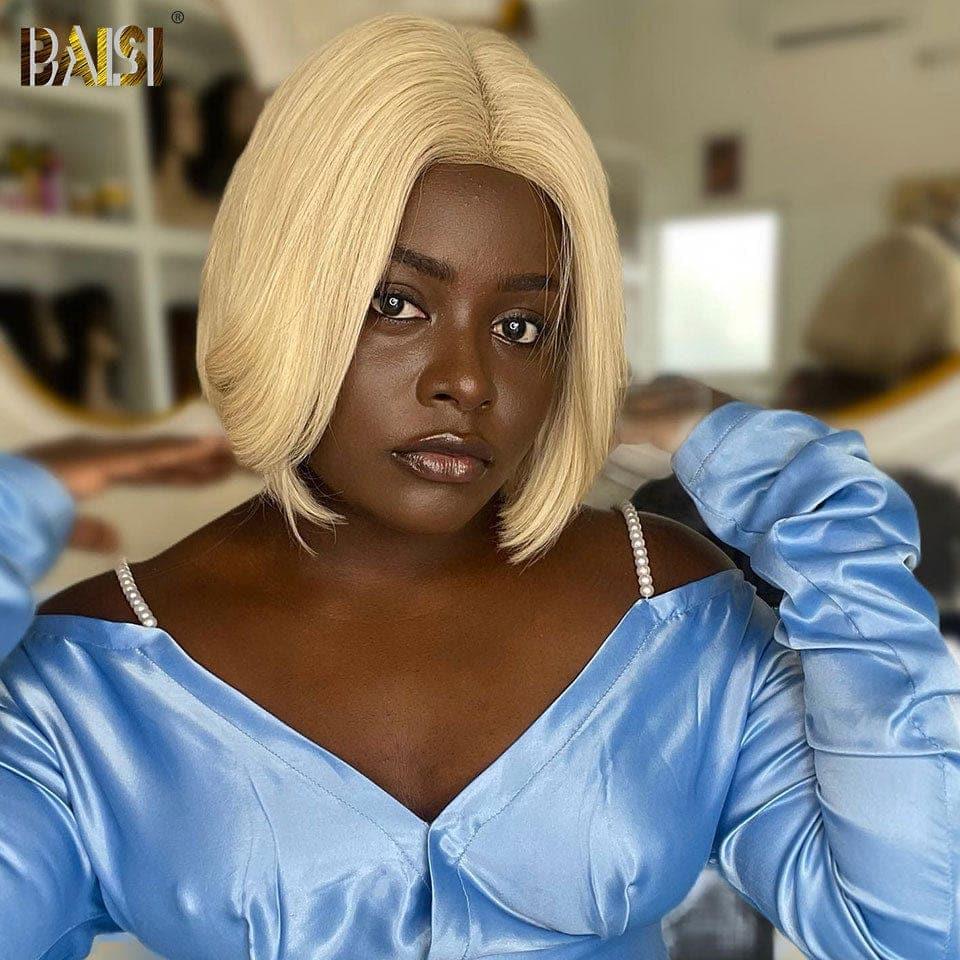 BAISI Perruque de Luxe haut de gamme 4x4 Raw Hair blonde #613 Lisse 8 pouce Pré-plucked Pas Besoin de Colle en 100% Raw Hair Lace déjà couper