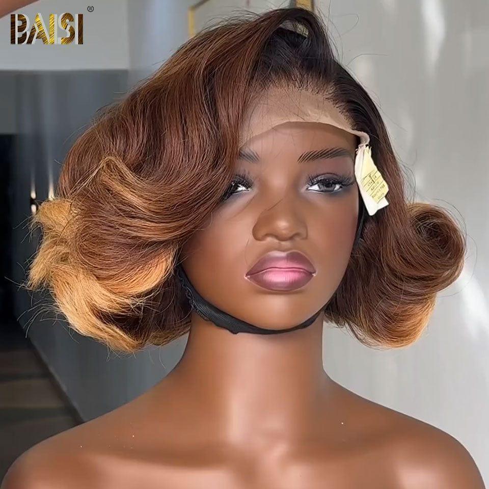 BAISI 4X4 Bob Body Wave Wig In Mixed #4#27 Pre-Plucked No Glue Needed in 100% Raw Hair Lace Already Cut