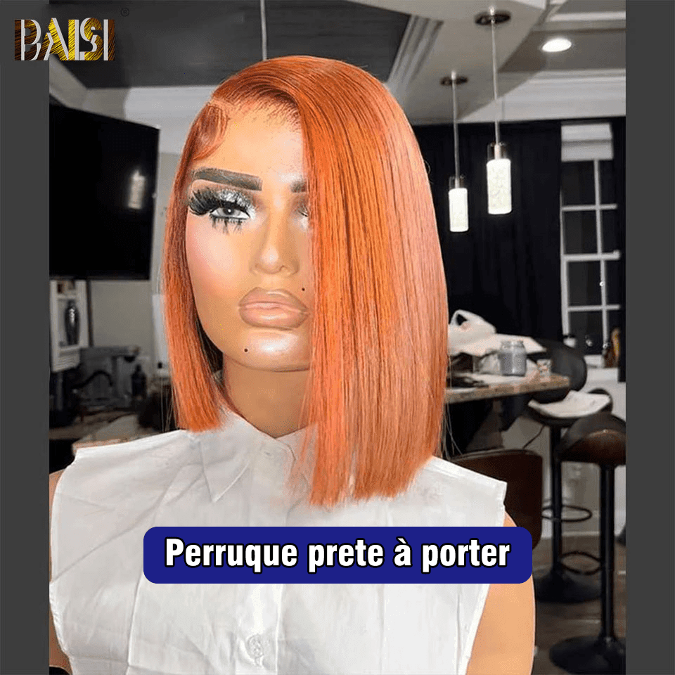BAISI 4X4 Straight Bob Wig In Orange #350 Pre-Plucked No Glue Needed in 100% Raw Hair Lace Already Cut