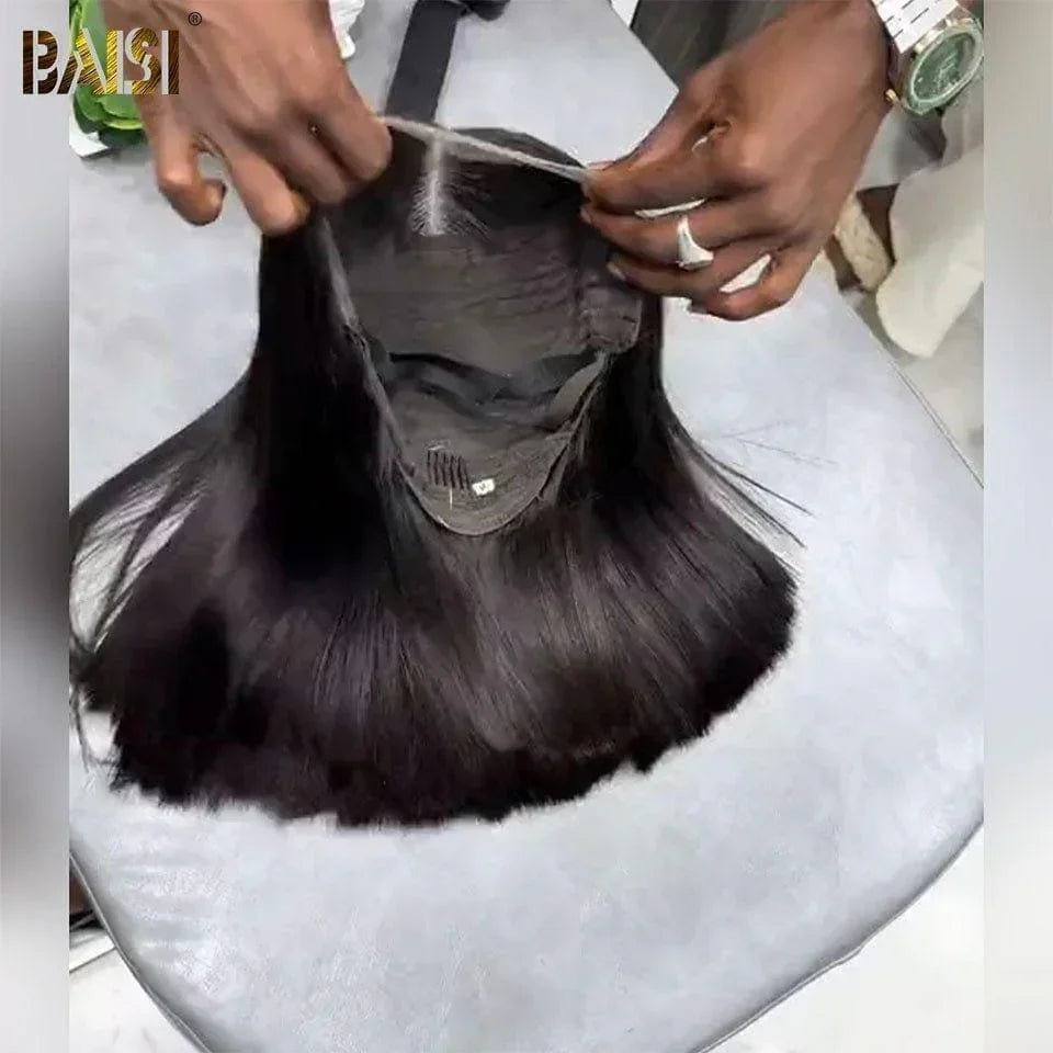BAISI 4x4 Peruca Bob Lisa 8 Polegadas em Preto em 100% Cabelo Humano D
