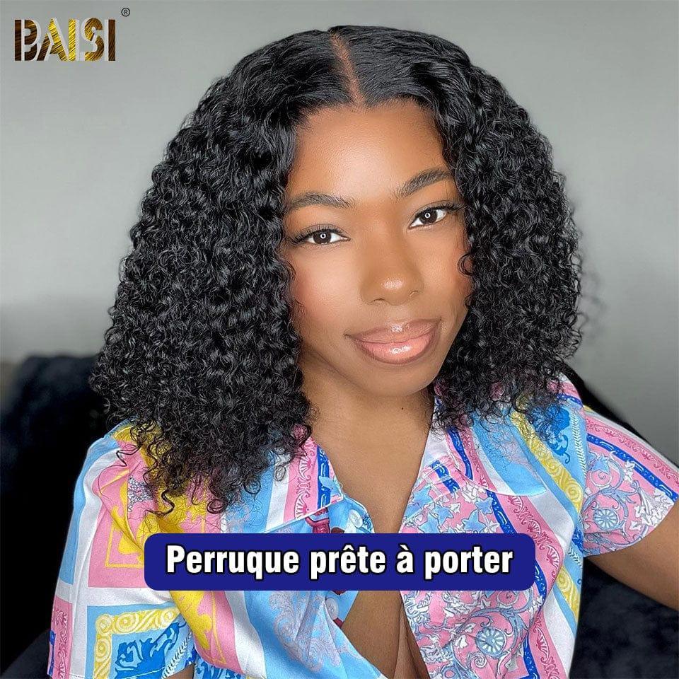 BAISI Achetez 2 perruques minimum au prix d'usine fournisseur en France TVA 0€ 48H arrivé 4x4 perruque bob Coupe carrée  Water Wave Pré-plucked Pas Besoin de Colle en 100% Raw Hair Lace déjà couper (Pas Besoin de Code)