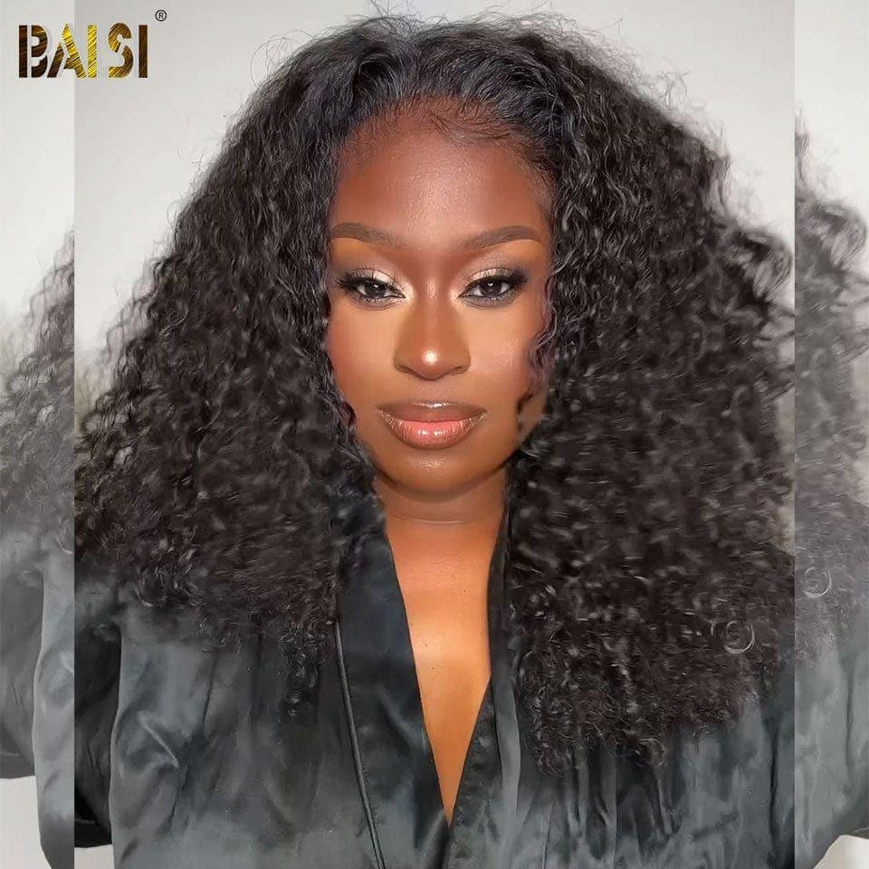 BAISI Achetez 2 perruques minimum au prix d'usine fournisseur 4x4  perruque Curly Pré-plucked Pas Besoin de Colle en 100% Raw Hair Lace déjà couper(Pas Besoin de Code)