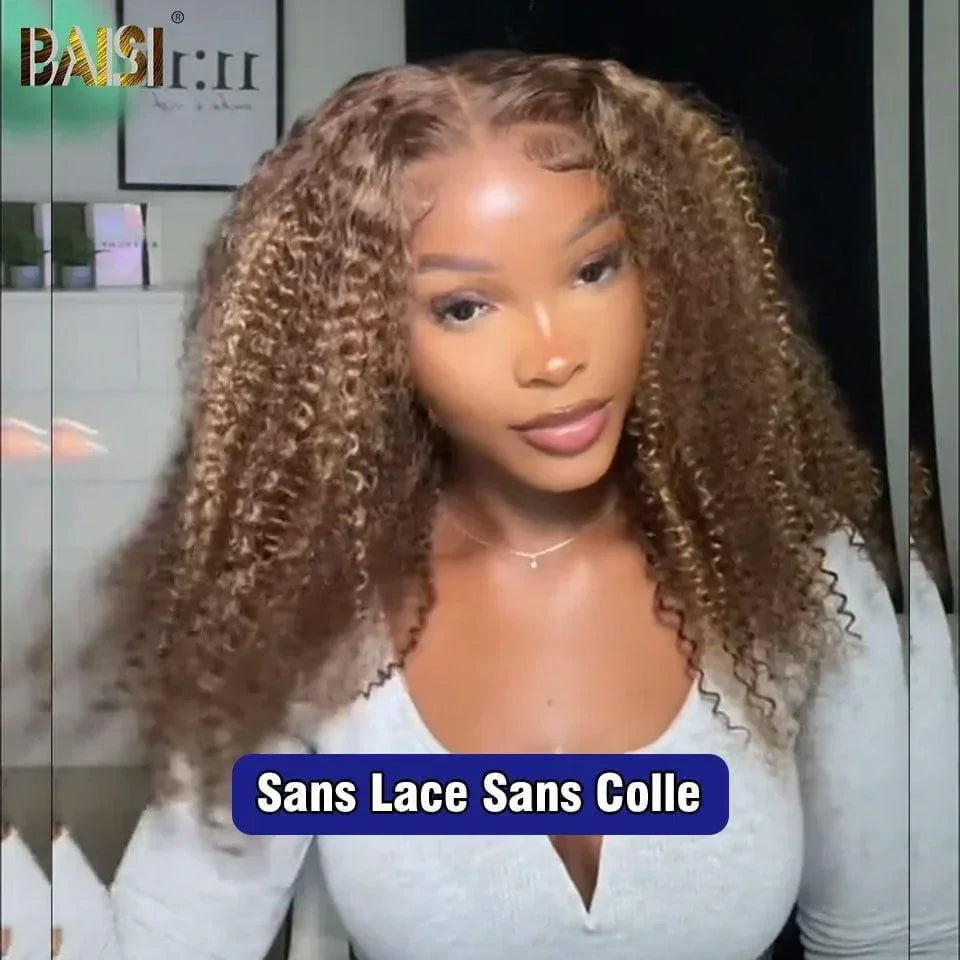 BAISI 4x4 Frontal Deep Wave Wig in Mixed #P4-27 Pre-Plucked No Glue Needed in 100% Raw Hair Lace Already Cut