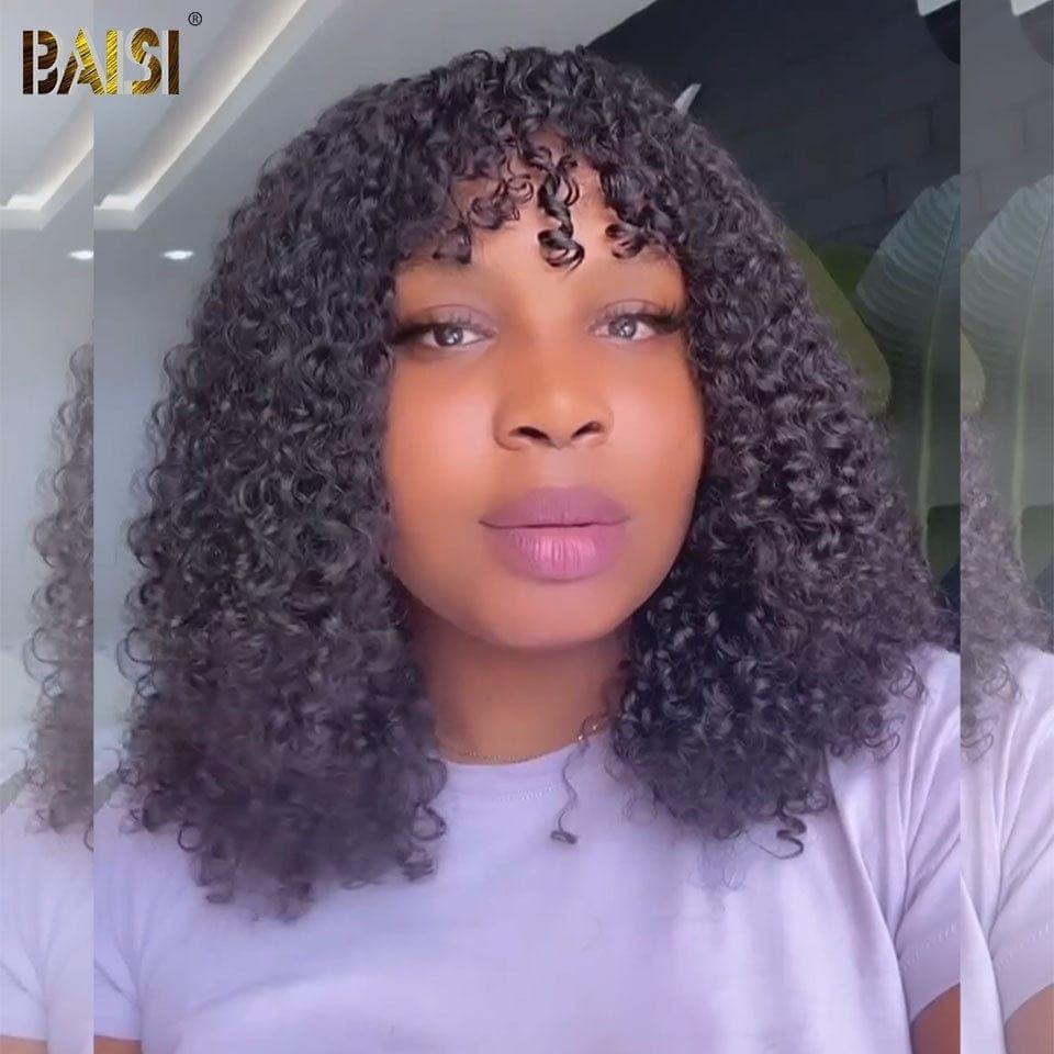 BAISI 4x4 closure perruque  Deep Wave avec frange coupe chinoise en 100% cheveux humains