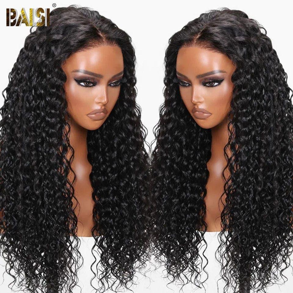 BAISI 4x4 Perruque Deep Wave 18 Pouce 152€ en Noir Sans Colle Lace déjà couper Facile à Porter en 100% Cheveux Humains