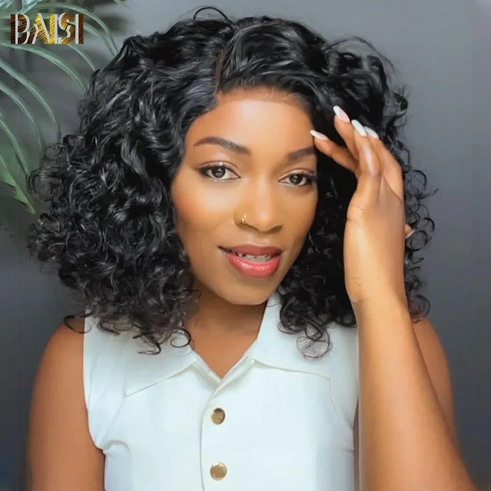 BAISI Vente Promo 119€ Vietnam Hair 300% densité 4X4 Perruque bob coupe personnalisée boucles voluminieux en Couleurs Noir  14 pouces plus de 20 ans d' utilisations  BS120