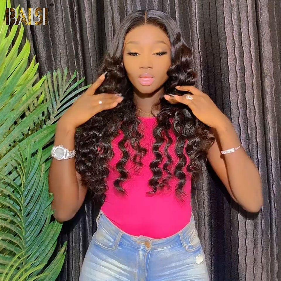 BAISI 4*4 #613 & Preto Natural Peruca Lace Closure em 100% cabelo humano 200% densidade