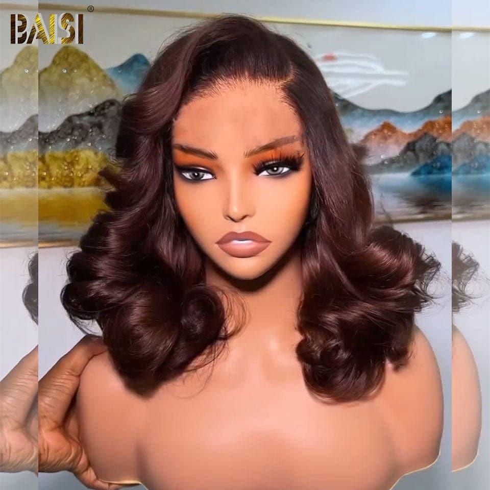 BAISI 4X4 Bob Body Wave Wig In Brown #4 Pre-Plucked No Glue Needed in 100% Raw Hair Lace Already Cut