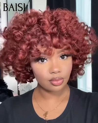 BAISI Offre Flash 89€ Perruque Bob egg wave avec Frange 12 pouces Couleur 33# en Noir Sans Lace en 100% Cheveux Humains BS120