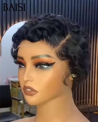 BAISI 13x4 Lace Frontale Perruque Pixie petite coupe 69€ NOIR En 100% Cheveux Humains
