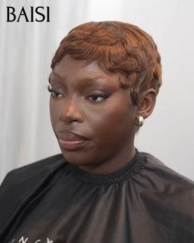 BAISI 13x4 Lace Frontal Pixie Finger Wave Wig small cut 6 inches €79 In 100% Human Hair B FR20