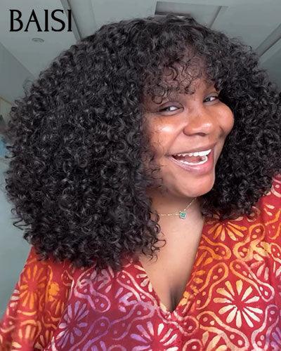 BAISI Luxury Egg Wave Wigs with Bangs Made by Double Drawn Hair with Natural Middle Parting 300% Density