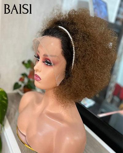 BAISI 13x4 lace frontal Perruque bob Afro Curl bouclé partout 1BT30# en 100% cheveux humains