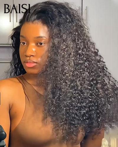 BAISI  perruque Upgrade Invisible Strap curly wave  Lace frontale 360 invisible et réglable   Pré-plucked Pas Besoin de Colle 250% densité en 100% Raw Hair Lace déjà couper