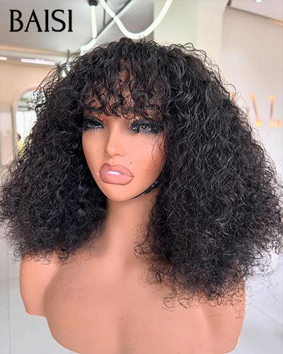 BAISI Perruque Bob water wave avec Frange 12 Pouces 78€ en Noir Sans Lace sans Colle  en 100% Cheveux Humains