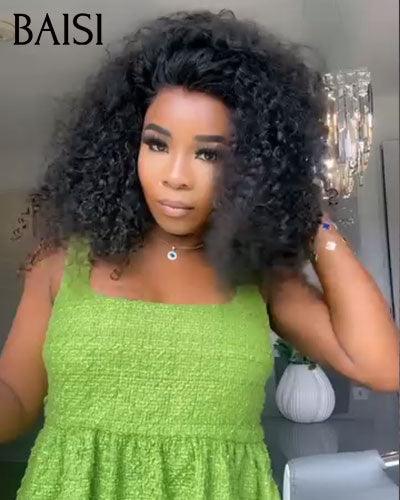 BAISI Promo Perruque Sans Colle 13X4 Curly Noir Pré-plucked Pas Besoin de Colle 12 Pouces 130€ en 100% Cheveux Humains
