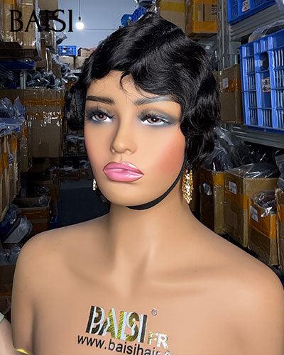 BAISI pixie 45€ en Couleur NOIR water wave petite coupe fabriqué à la machine Sans Colle Sans Lace F-9012 ou 4X4 lace water wave 14 Pouces 150€ DE luxe